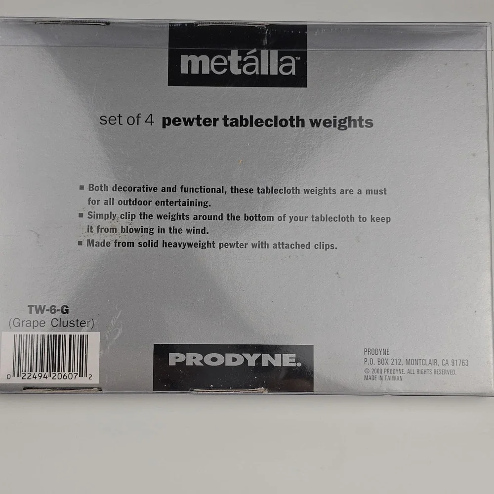 Metalla Prodyne Pewter Grape Cluster Tablecloth Weights Set of 4 New